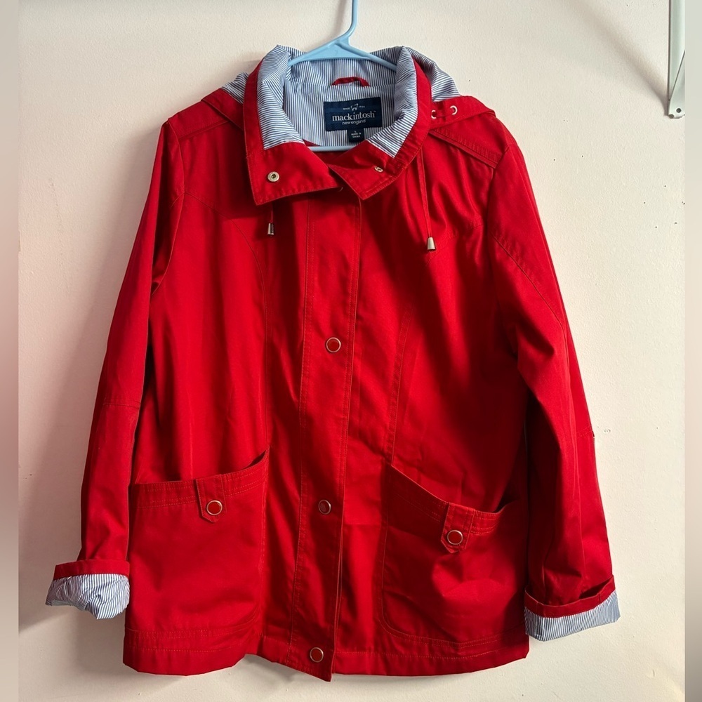 Women’s Nautical/Rain/Windbreaker Hooded Jacket/Coat, Large, Red/Blue/White